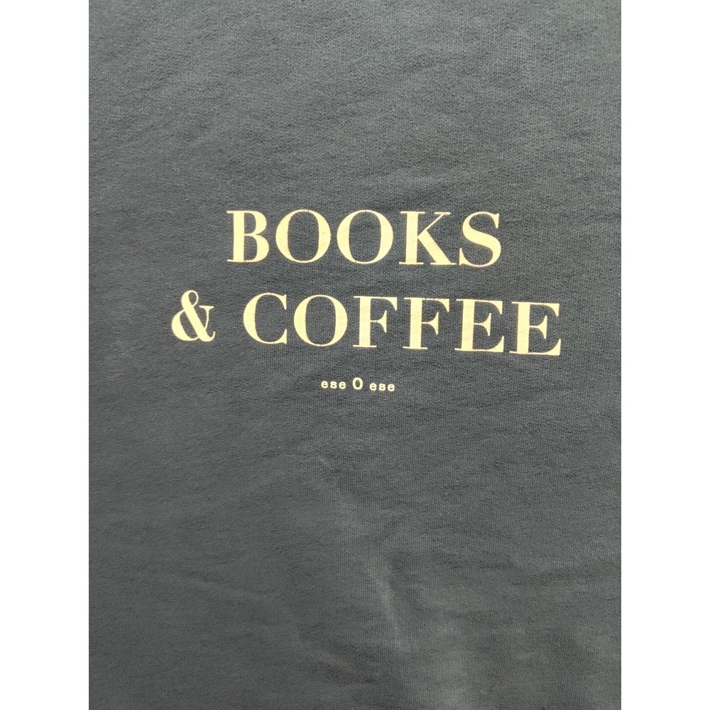 Books & Coffee Women Sweatshirt L Dark Green 100% Cotton Graphic Comfy Pullover - Picture 7 of 16